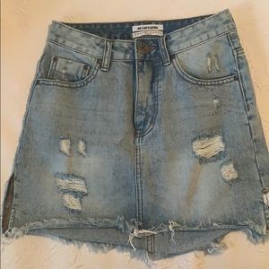 One Teaspoon High Waist Denim Skirt Blue Storm